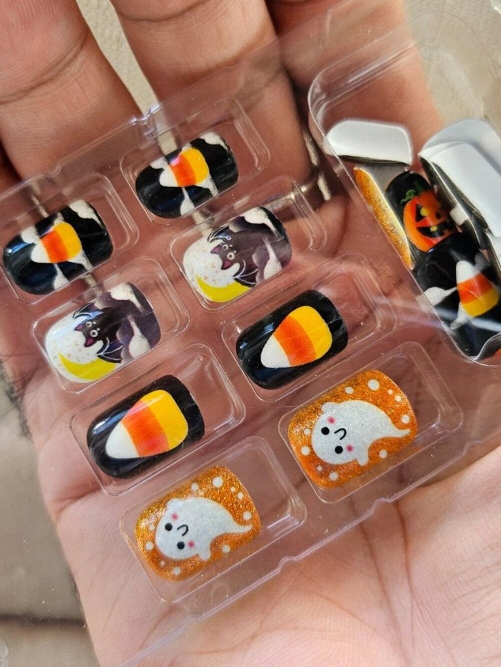 Halloween Nails Cute Cartoon Short Square Round Press-On Nails Ghost Pumpk - Picture 6 of 11
